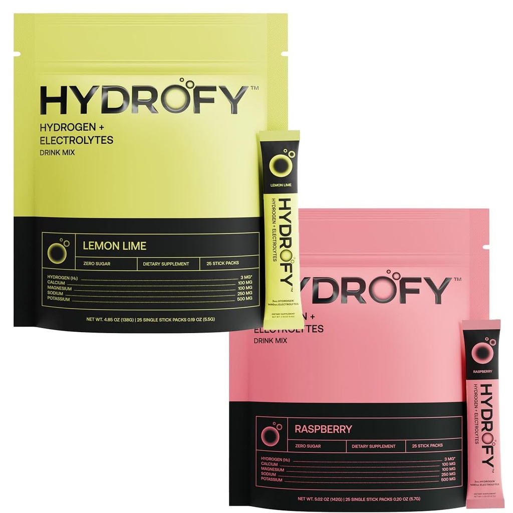 Waterstof Water + Elektrolyten Drinkmix Raspberry en Citroen Lime Bundle 50 Serves 