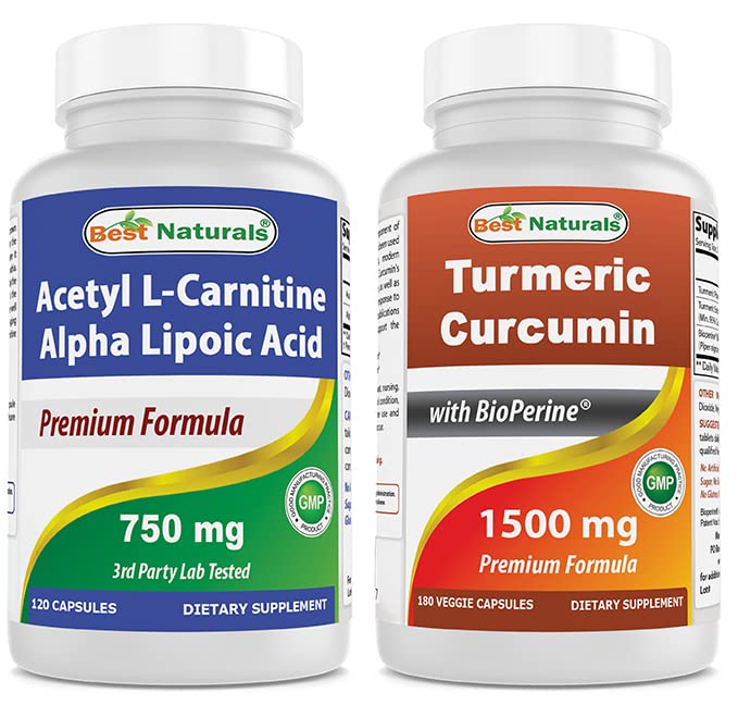 Best Naturals Acetyl L-Carnitine en Alpha Lipoïnezuur 750 mg & Kurkuma Curcumine 1500mg/Serven met Bioperine