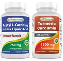 Best Naturals Acetyl L-Carnitine en Alpha Lipoïnezuur 750 mg & Kurkuma Curcumine 1500mg/Serven met Bioperine