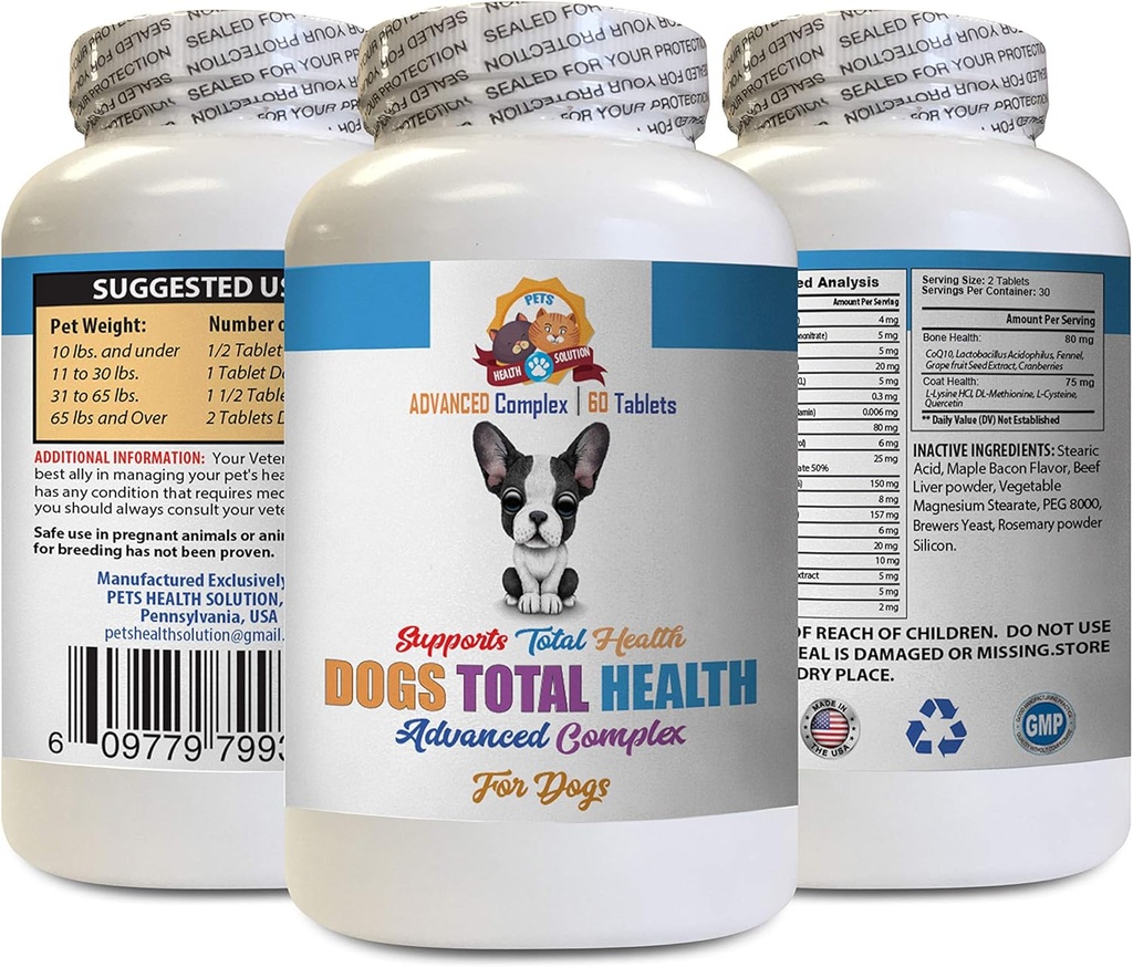 Vitaminen voor honden ogen - Honden Total Health Formula - Advanced Support - Hair Coat Tanden Gums Eye Urinary Care - Vitamine e voor honden huid - 60 tabletten (1 fles)