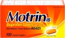 Motrin IB, Ibuprofen 200 mg tabletten, pijnstiller en koortsreducer voor spierpijn, hoofdpijn, rugpijn, menstruele krampen en lichte gewrichtspijn, NSAID, 100 Ct