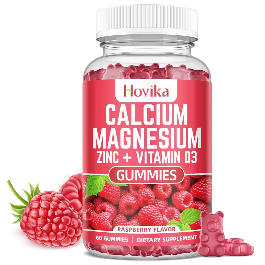 Calcium Magnesium Zink Gummies met Kalium Vitamine C, B6, D3, K2 - Calcium voor vrouwen en mannen - Calcium Magnesium Zink Multi Vitamine Supplement voor botten, spieren, tanden, Calm Mood & Immunity - 60 Ct