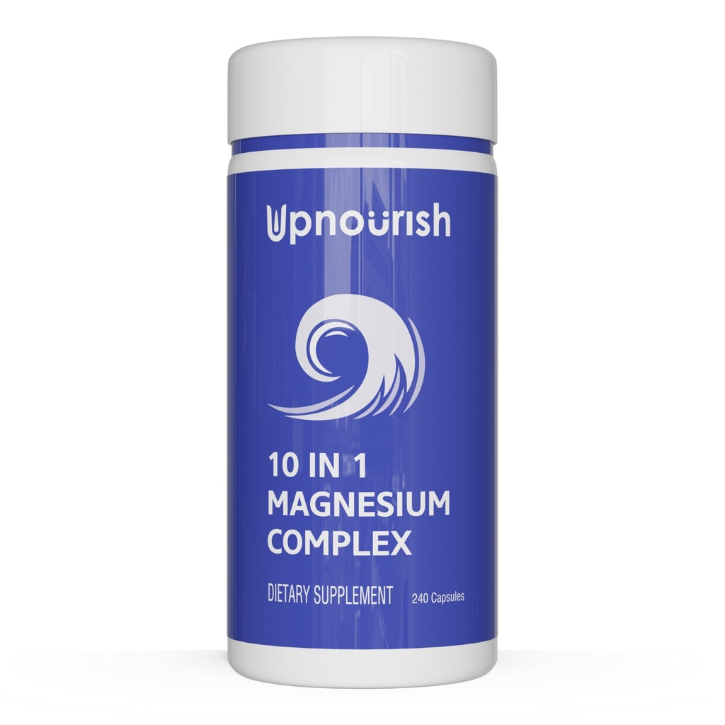 UpNourish Magnesium Supplement - 10 in 1 Magnesium Complex - Volledig Spectrum Magnesium Mineraal Supplementen met Glycinate, Citrate, Taurate, Malate, Carbonate, Oxide en Meer, 240 Vegan Capsules