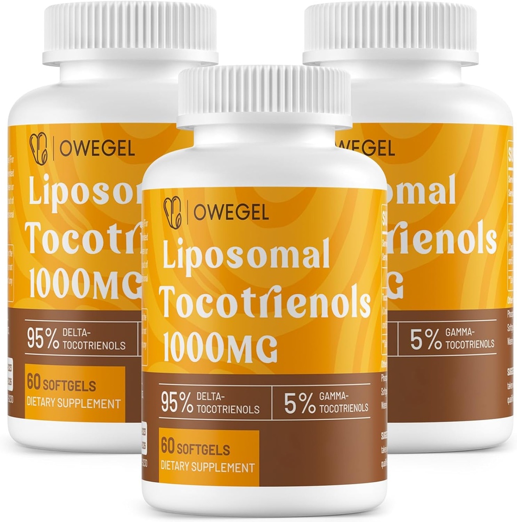 Liposomale Tocotrienols 1000mg - Hoge biologische beschikbaarheid Vitamine E Tocotrienols Supplementen,95% Delta & 5% Gamma Tocotrienol Capsules Ondersteuning Huid, Bone, Antioxidant,180 Softgels