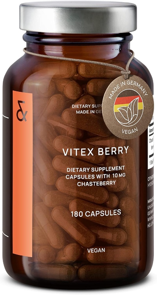 Vitex Berry - Premium Chasteberry 4:1 Extract (Vitex Agnus Castus) - Menopauze & PMS Ondersteuning - Hormone Balance for Women - 180 Capsules - 6 Month Supply - Made in Germany