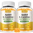 2 Pack Acetyl L-Carnitine Supplement, Natuurlijke Voeding Supplement voor Boost Energie, Immuniteit, Veganist, Orange Flavor, 120 Tellen