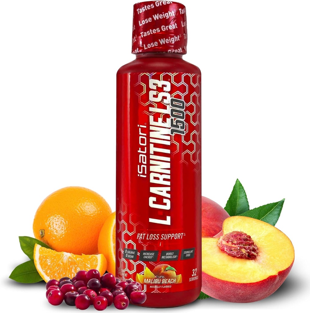 iSatori L-Carnitine LS3 1500, Triple-Blend Liquid L Carnitine Supplement, met acetaat & Tartraat, Stimulant Free Energy, Lage Calorieën, Suiker of Gluten, Keto-Friendly, Malibu Beach Flavor (32 Servers)