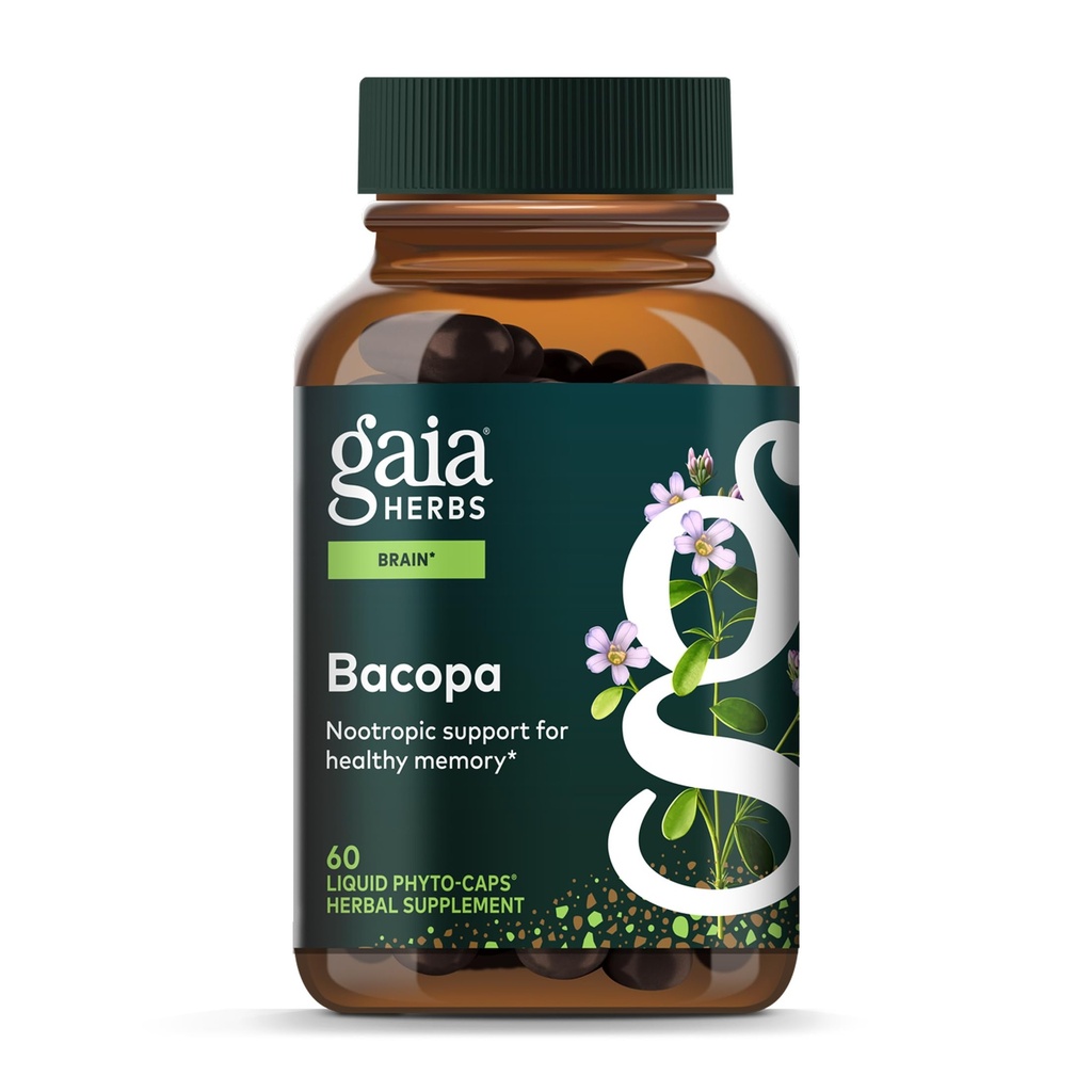 Gaia Kruiden Bacopa - Hersenen en Cognitieve Ondersteuning Herbal Supplement - Gemaakt met Bacopa (Bacopa Monnieri) om te helpen ondersteuning van een rijdende geest - 60 Vegan vloeibare Phyto-Capsules (Up to 60-Day Supply)