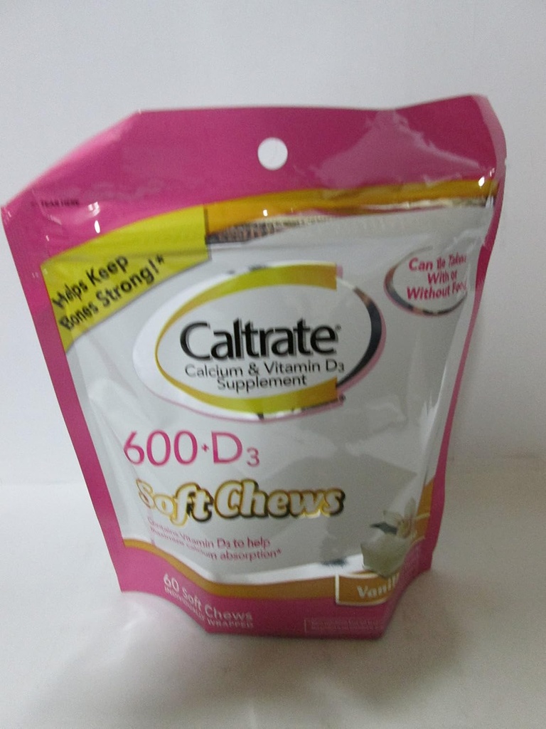 Caltrate Calcium en Vitamine D, Zachte Kauwen, Vanilla Creme, 60 Tellen (pakket van 3)