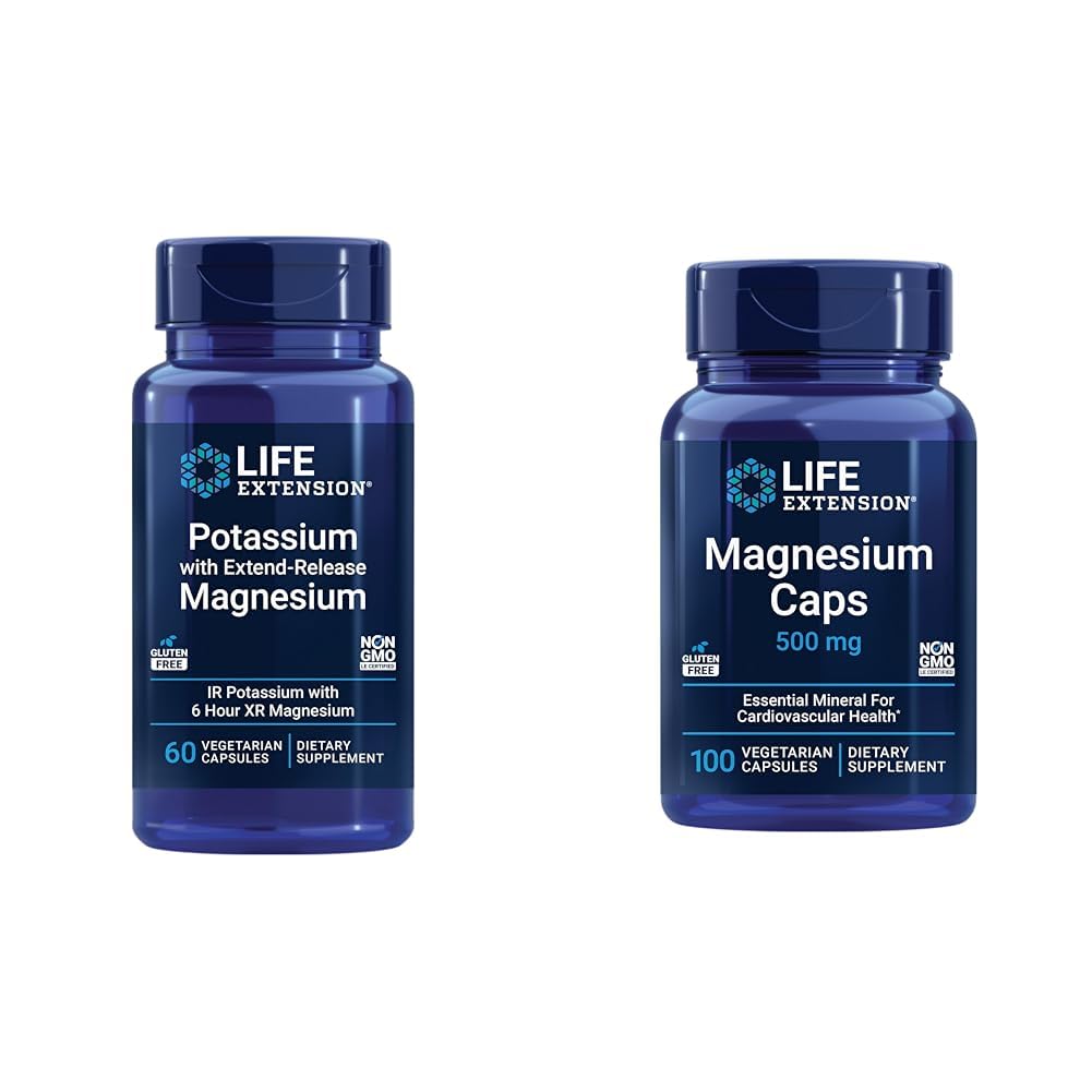 Levensverlenging Kalium en Magnesium Heart Health Supplement Bundle - 60 & 100 Capsules