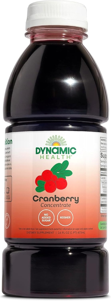 Dynamic Health Pure Cranberry Unsweeted 100% Juice Concentrate, Natural Antioxidant Supplement, Geen Additives, Geen toegevoegde suiker, Geen conserveringsmiddelen, 16 Serves, 16oz