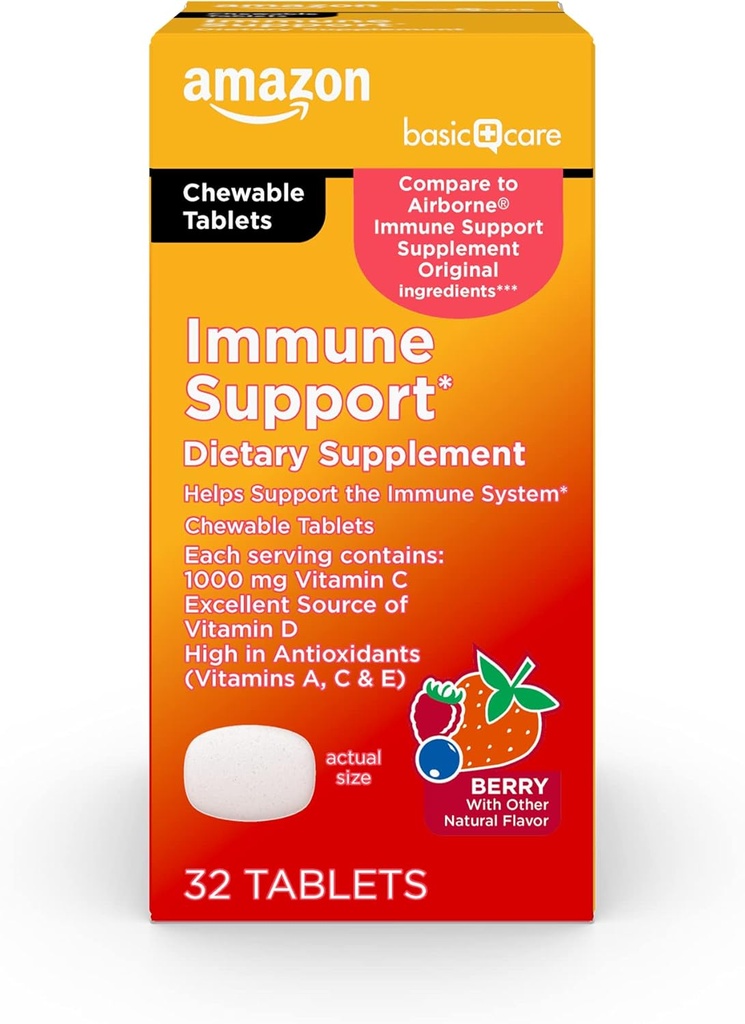 Basic Care - Immuun Ondersteuning Supplement, Berry Chew Tablets, uitstekende bron van het lichaam essentiële zonneschijn Vitamine D, 32 Tellen