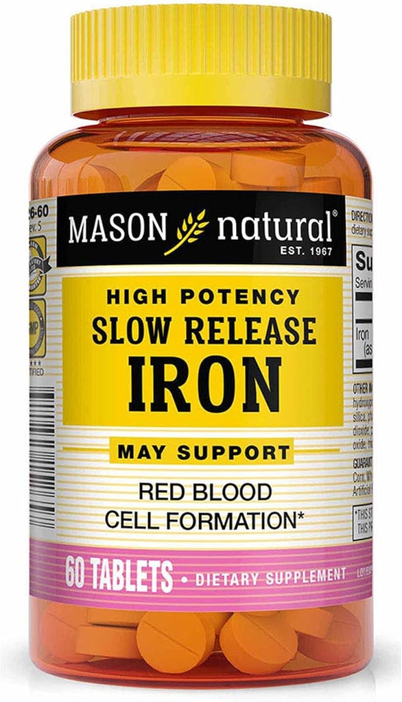 Mason Natural Slow Release Iron, Vergelijk met de actieve ingrediënten in Tlow Fe, 60 tabletten