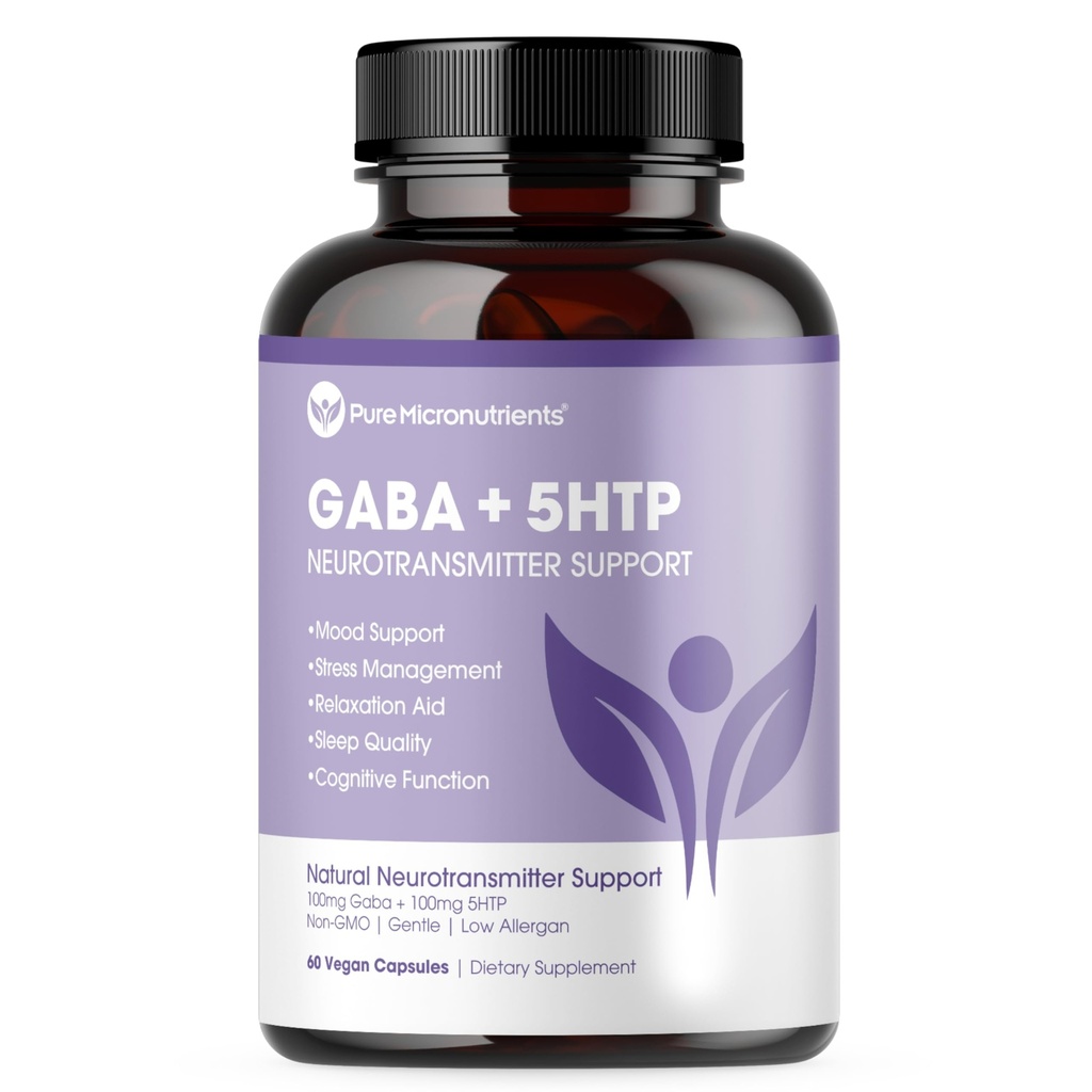 Pure 5-HTP (5-Hydroxytryptofaan) Plus GABA supplement - voor slaap-, slaap- en stressbeheer - 60 Veggiecaps