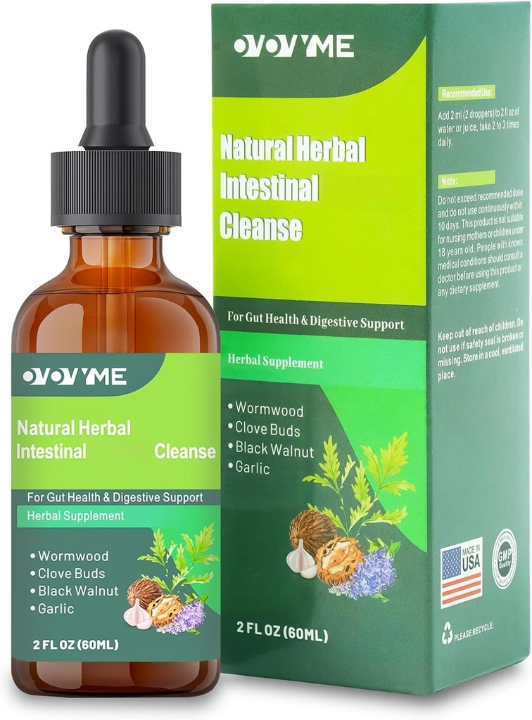 Natural Herbal Intestinal Cleanse, 2 fl oz, Gut Health Support with Wormwood, Black Walnut, Clove, Garlic