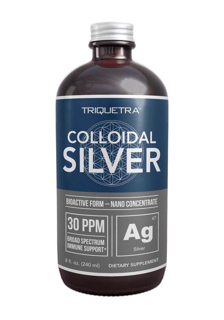 Bioactieve colloïdale zilver - 8 oz, glazen fles, veganist, veilige doses met de hoogste effectiviteit - Nano Ions, 30 PPM - Immune Support (48 porties)