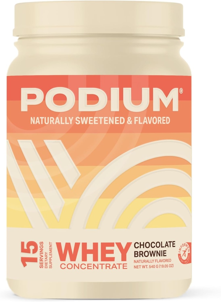 Podium Voeding Wei Proteïne Poeder, Chocolade Brownie, 22g Proteïne Per Serveren met spijsverteringsenzymen, Wei Proteïne Isolaat & Concentraat, Glutenvrij, Lage Carb, Lage Suiker & Sojavrij, 15 Serveren
