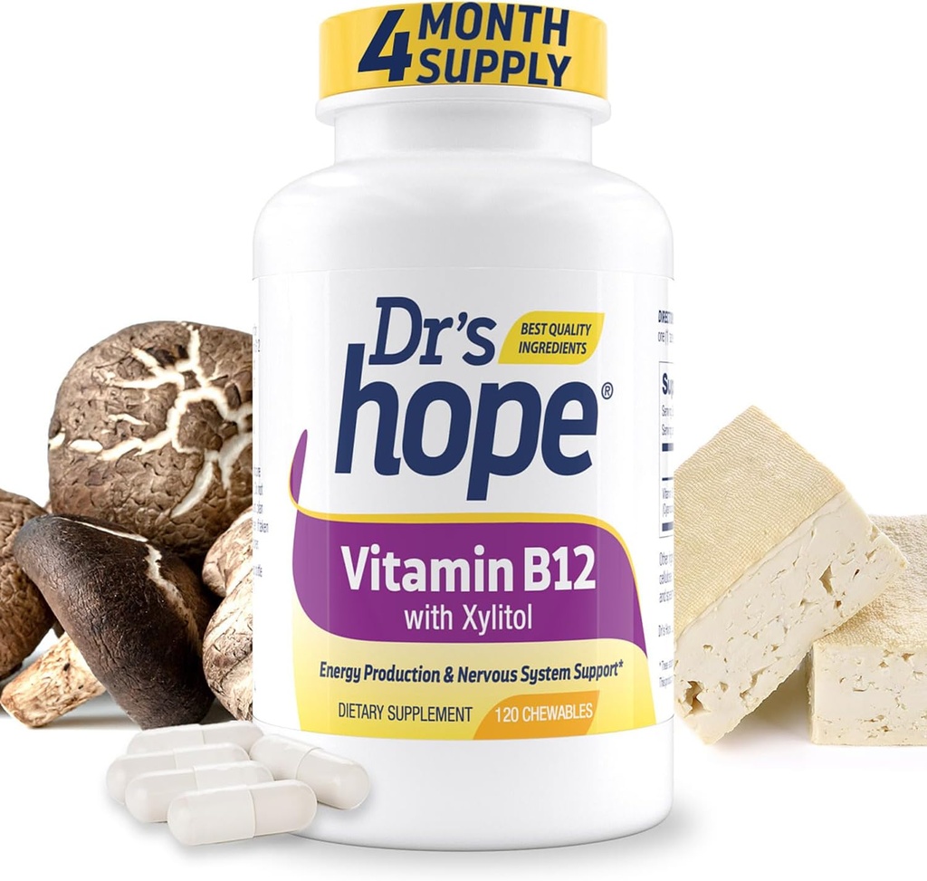 Vitamine B12 1000 Mcg, B12 Vitaminen 1000 Mcg Help bij het verhogen van de stofwisseling, energieproductie en ondersteuning van het zenuwstelsel, 120 kauwtabletten - 1 tablet per portie, niet-GMO en glutenvrij