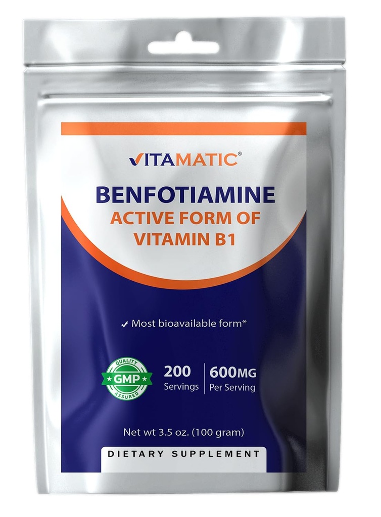Vitamatic Benfotiamine Pure Powder 600 mg per portie - 100 gram - ook wel vetoplosbare vitamine B1 genoemd