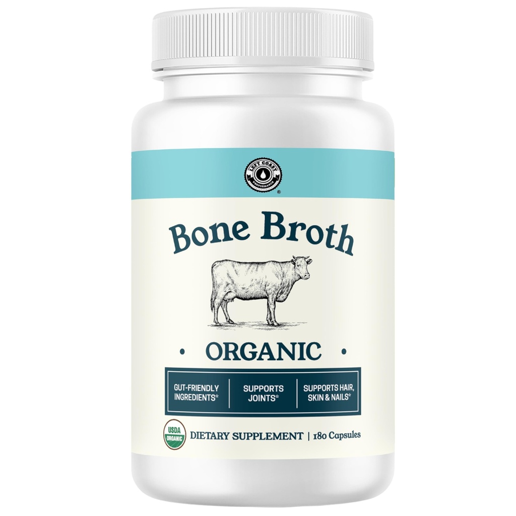 Grass-Fed Bone Broth Capsules met Collageen van biologisch Bone Broth Poeder. Collageen supplement voor nagels, haren, gewrichten en spijsverteringsgezondheid* Ondersteuning. Gut Friendly-Ingredients, 180 Capsules