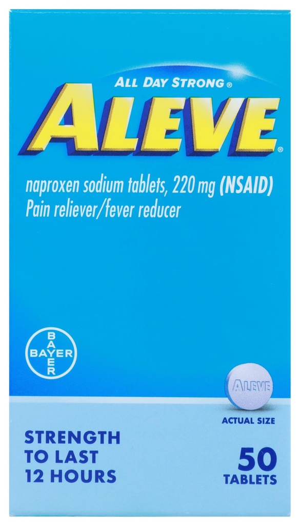 Aleve, pijnstiller/koortsreducer 220 mg tabletten, 50 telling