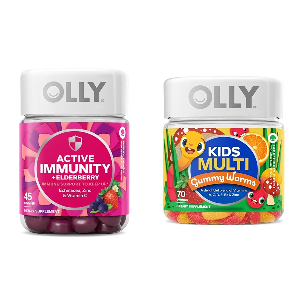 OLLY Gummy Active Immunity+Vlierbes 45 Gummies & Kids Multivitamine Gummy Wormen 70 Tellen