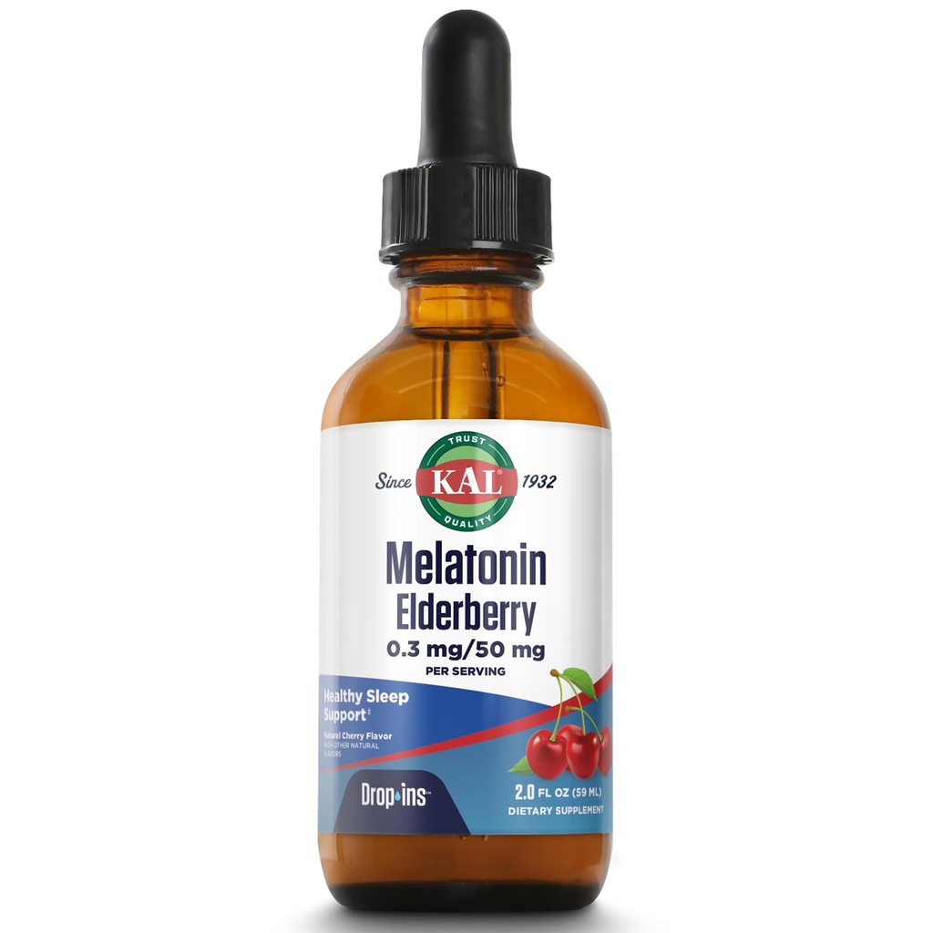 KAL 0,3 Mg Melatonine Cherry Vlierbes Dropins, 2 Fluid Ounce