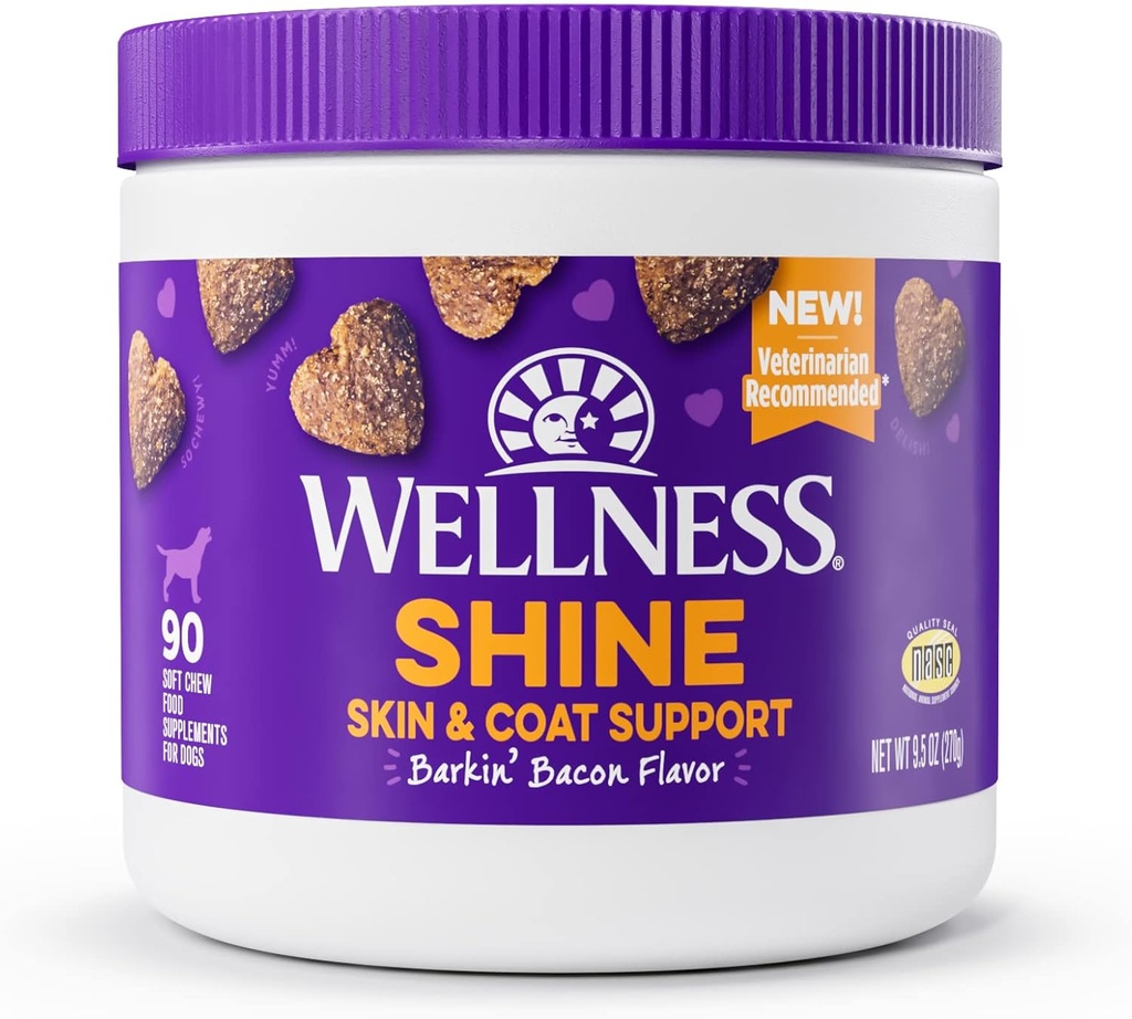 Wellness Barkin' Bacon Flavored Soft Chew Skin & Coat Supplements voor honden, 90 Tellen