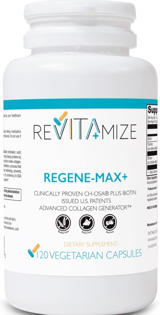 Regene-MAX+ Plus Biotine, Haar, Huid en Nagels. Verminder fijne lijnen en rimpels. Productie van collageen verhogen