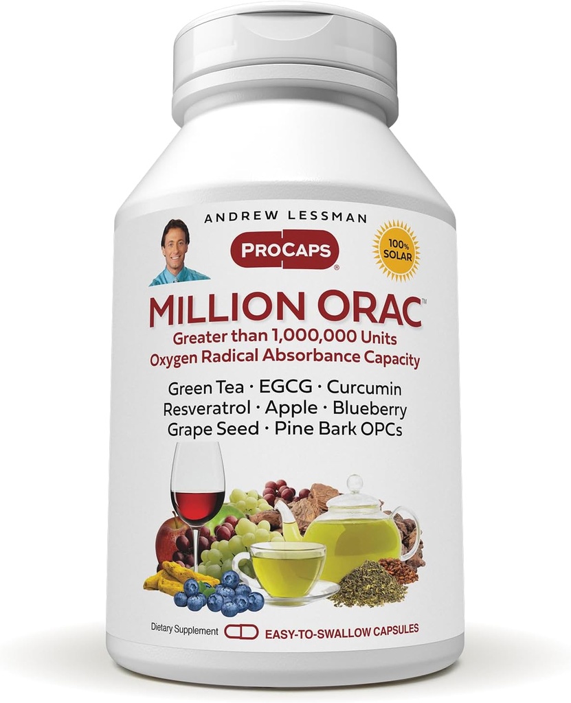ANDREW LESSMAN Million Orac 240 Capsules - Levert geconcentreerde gestandaardiseerde plantaardige extracten. Krachtige anti-oxidanten en beschermende verbindingen. Neutraliseert Damaging Free-Radicals, Geen Additieven