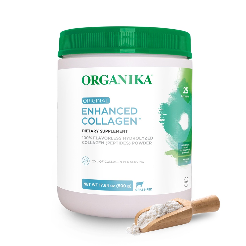 Organika Enhanced Hydrolyzed Collagen Peptides Powder: Easy Absorptie Unflavored Collageen Powder for Skin, Hair, Nails, joints, Muscle, & Gut - Keto, GMO-Free, Grass-Fed - 25 Day Supply - 18 oz