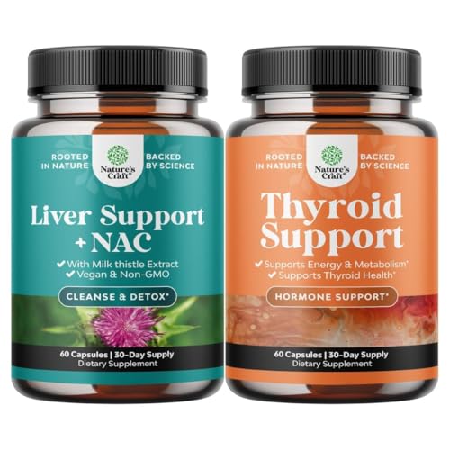 Bundel van Lever Ondersteuning NAC supplement met melk distel Extract, N acetaat Cysteine en Artichoke, en Herbal Thyroid Ondersteuning Complex - Krachtige Kelp Iodine voor Hormone Balance - Mood & Energy