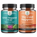 Bundel van Lever Ondersteuning NAC supplement met melk distel Extract, N acetaat Cysteine en Artichoke, en Herbal Thyroid Ondersteuning Complex - Krachtige Kelp Iodine voor Hormone Balance - Mood & Energy