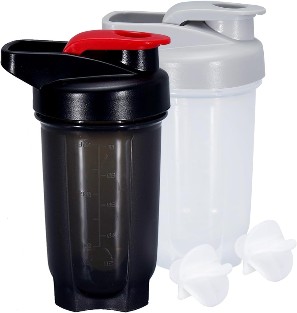 Shaker Bottle Protein Shakes Cup 10 Ounce Shaker Bottle met Whisk Balls, Protein Shake Bottle Set voor eiwitmixen, Shakers voor eiwitshakes, Shaker Cup, Proteine Shaker, Black+Grey, 2PCS