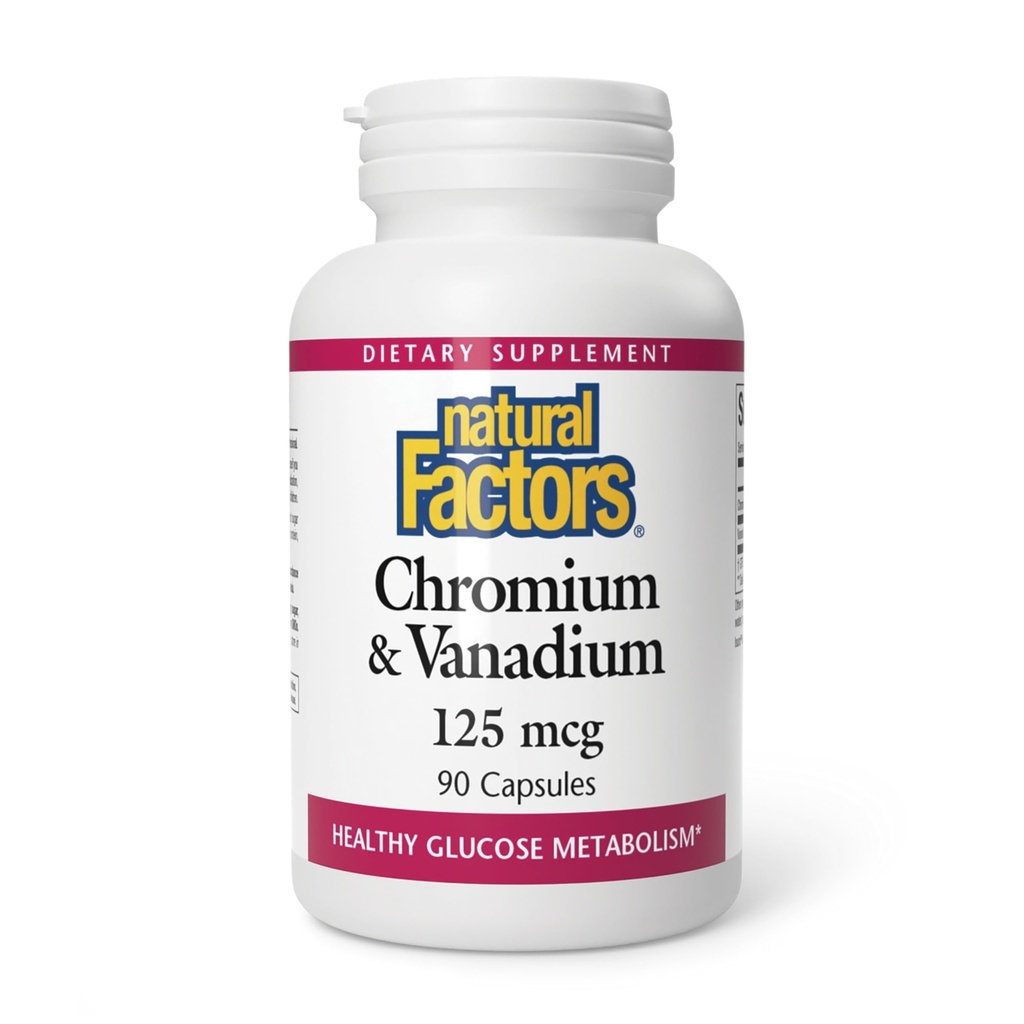 Natuurlijke factoren, Chroom & Vanadium 125 mcg, Ondersteunt Gezond Metabolisme, 90 capsules