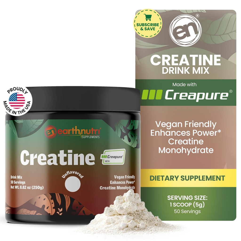 EarthNutri Creatine Monohydrate Powder - Micronized for Better Absorption - Supports Muscle Strength, Strength & Recovery (Powder - Unflavored)