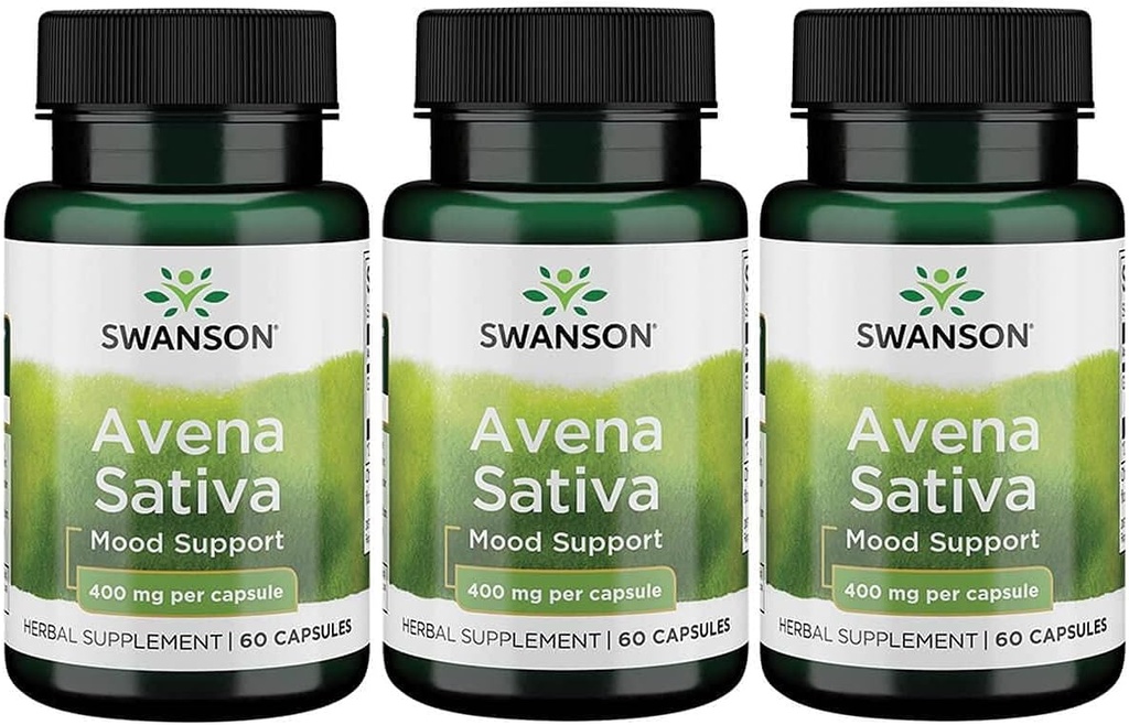 Swanson Full Spectrum Avena Sativa (Green Haver Grass) - Kruidensupplement ter bevordering van de gezondheid van het zenuwstelsel - natuurlijke formule ter ondersteuning van de algehele wellness - (60 capsules, 400 mg elke) 3 Pack