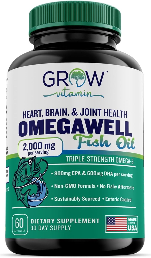 verbouw vitamine Triple Strength Omega 3 Fish Oil, 800 mg EPA 600 DHA Supplement voor hart, hersenen & Immuun Ondersteuning, Absorbeerbare Triple Strength, duurzaam gegenereerd - Mini Softgels - 30 Day Supply