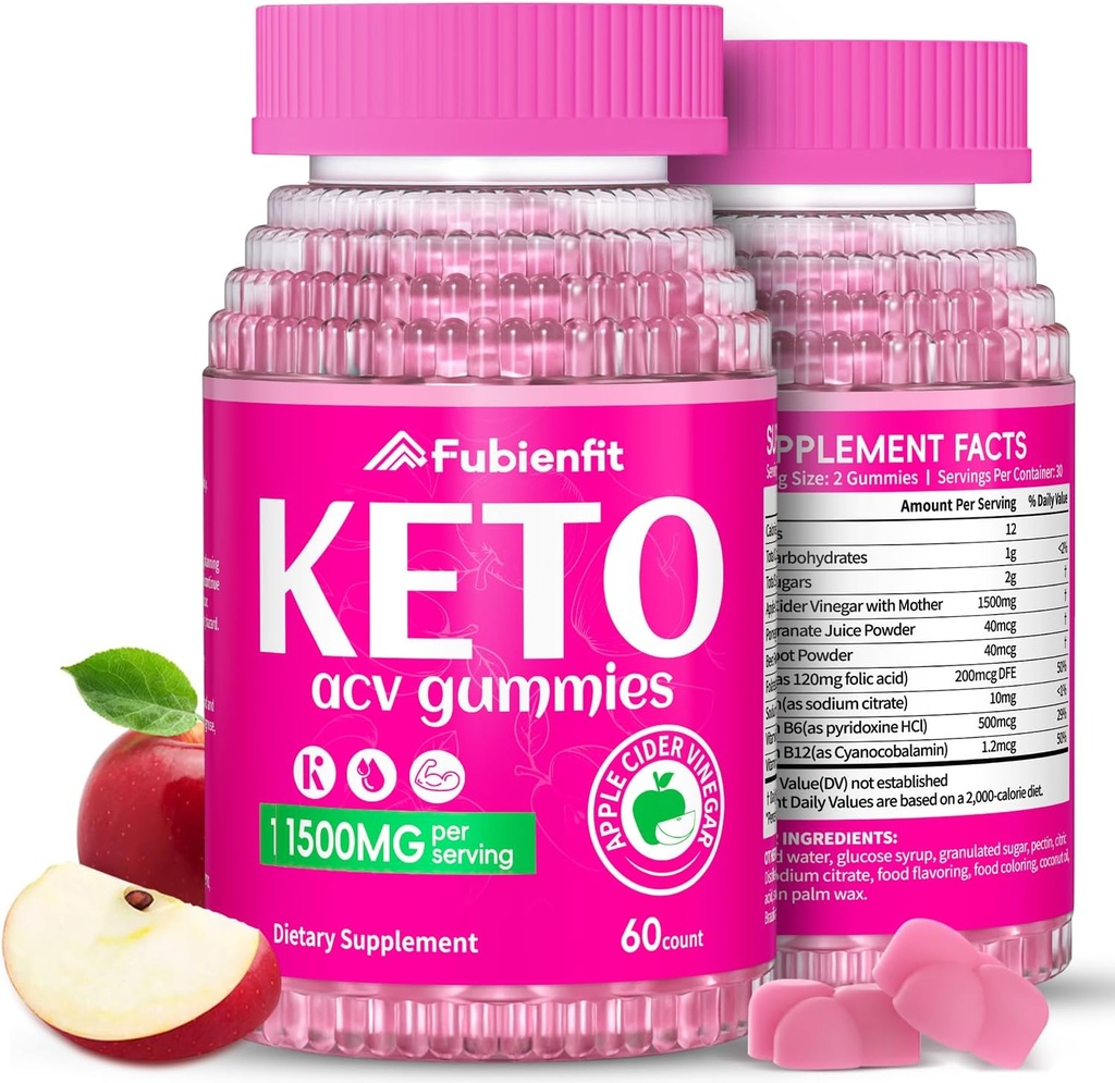 (2 Pack) Keto ACV Gummies Advanced Formula 1500MG Keto Gummies Apple Cider Vinegar Formulated with Pomegranate Beet Juice Powder B12 Vegan Non GMO 120 Gummys