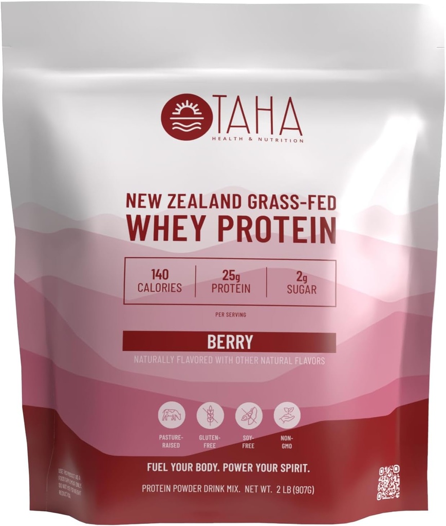 Taha Health & Nutrition Berry Flavored Whey Protein Concentrate Powder, 25g Proteïne, 140 Calorieën, 2g Suiker 