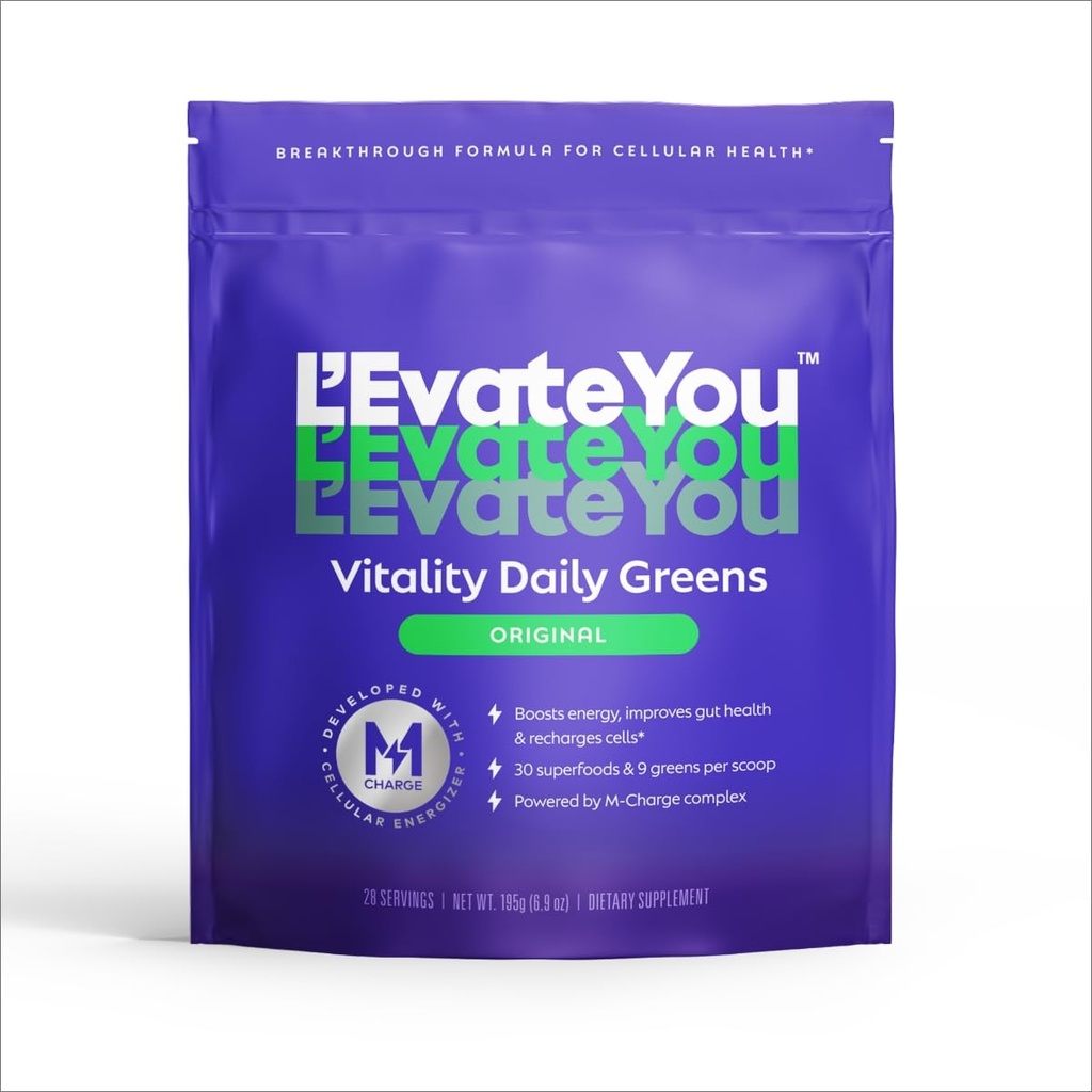 L'Evate You Vitality Daily Greens Powder (28 Servings) 30 Superfoods, 9 Greens - for a Cellular Energy Boost, Powered by M-Charge Complex for All Day Energy (Original)