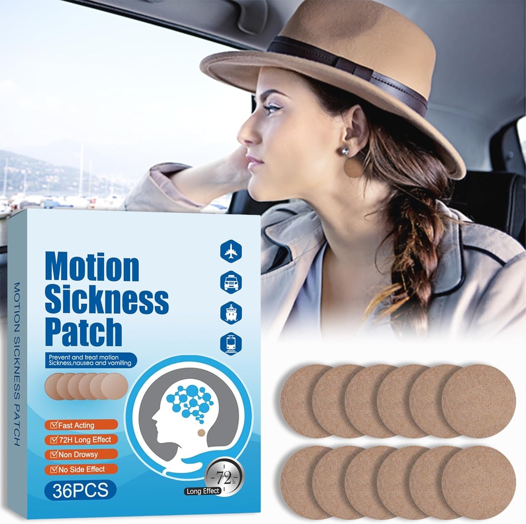 Bewegingsziekte Patches - Duizeligheid Vertigo & Misselijkheid Relief - Bewegingsziekte Patches voor cruise auto en boottochten en vliegtuigen reizen, achter oor Patches Beweging ziekte voor volwassenen en kinderen, 36 Tel.