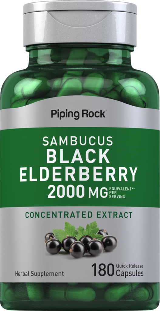 Piping Rock Black Elderberry Capsules | 180 Count | Sambucus Nigra | Non-GMO, Gluten Free Supplement