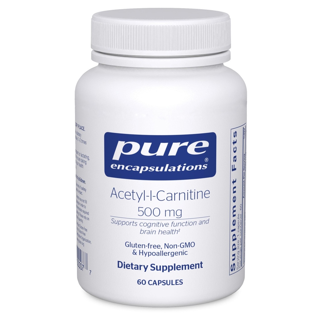 Pure Encapsulations Acetyl-L-Carnitine 500 mg - Geheugen- en hersensupplement - Hersenondersteuning & Focus* - Glutenvrij & niet-GMO - 60 capsules