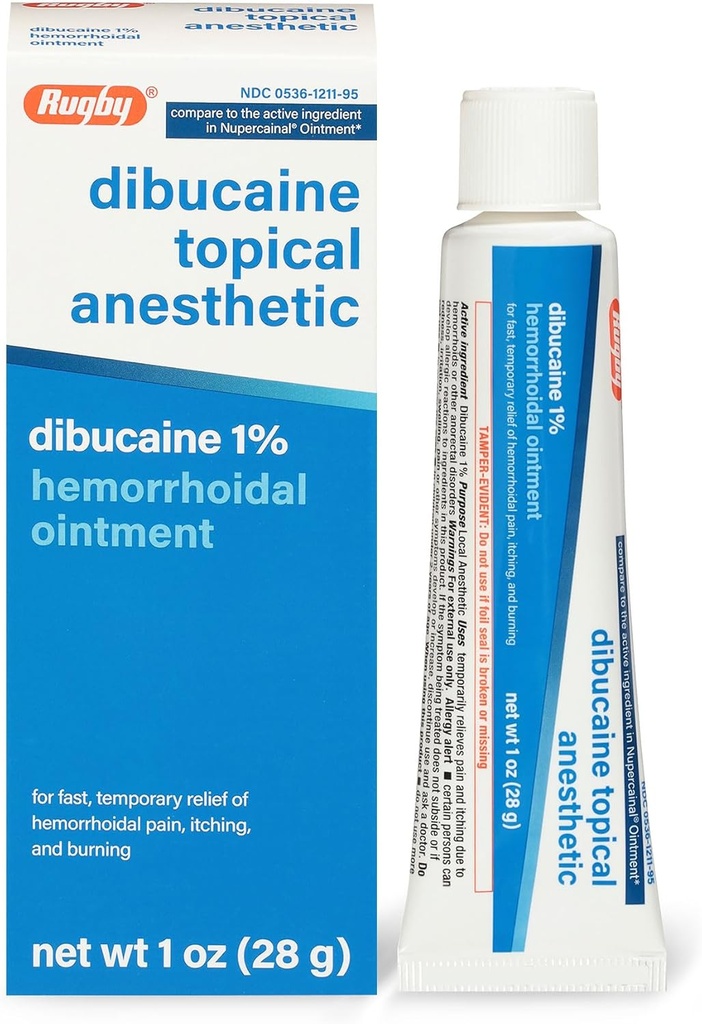 Rugby Dibucaine Topische Verdoving 1% Aambei Zalf - Pijnstillende crème voor jeuken en branden, Aambeien behandeling, Anti Itch Cream 1 Oz (1 Pack)