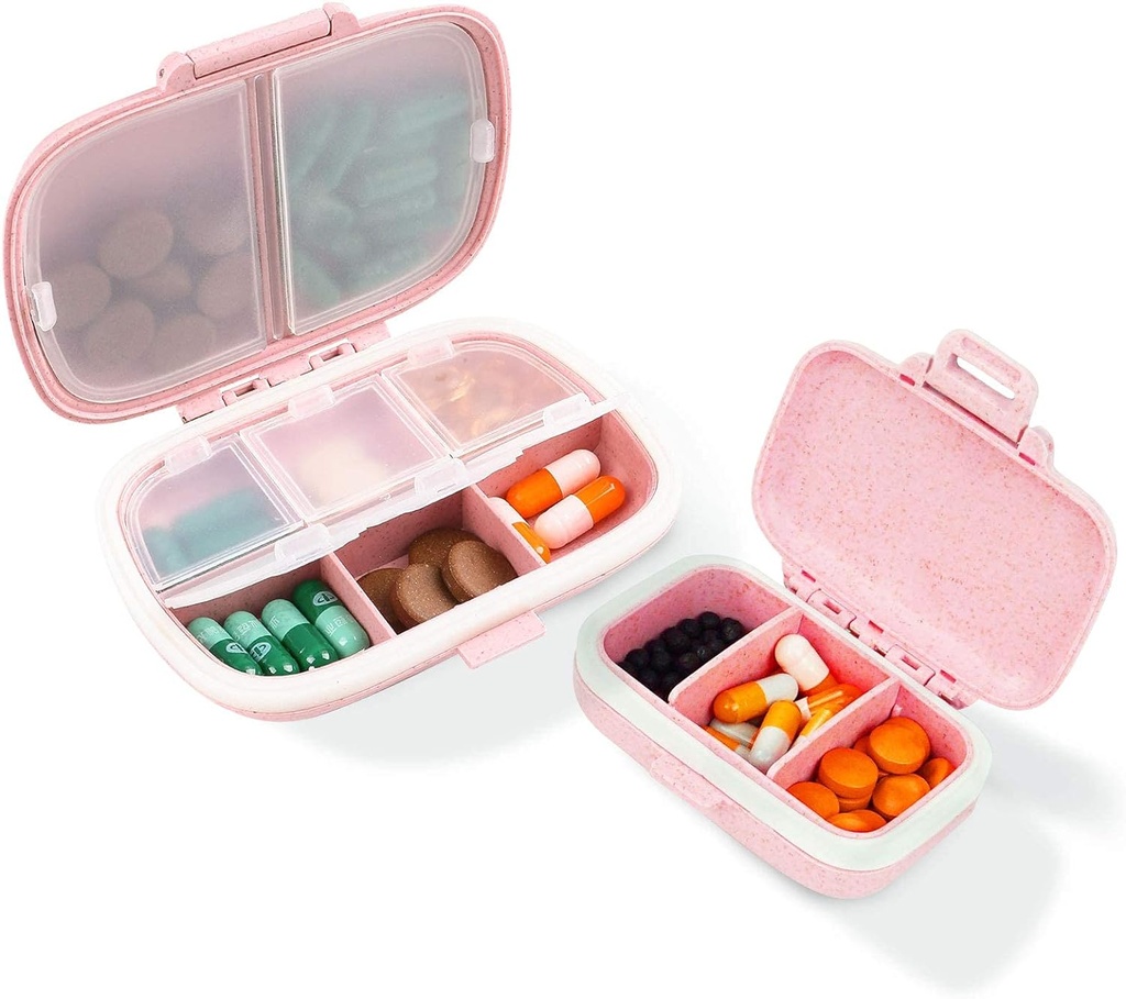2 Pack Pill Case Organizer, Reis pil Box met Label, Daily Medicine Organizer Case, Waterproof Pocket Container Case, Portable Pink Supplement Case Medicine Container Compact voor vitamine