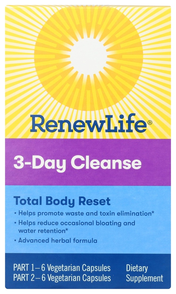 Renew Life Adult Cleanse Total Body Reset, Advanced Herbal Formula - 2-Part, 3-Day Program - Gluten, Dairy & Soy Free - 12 Vegetarian Capsules