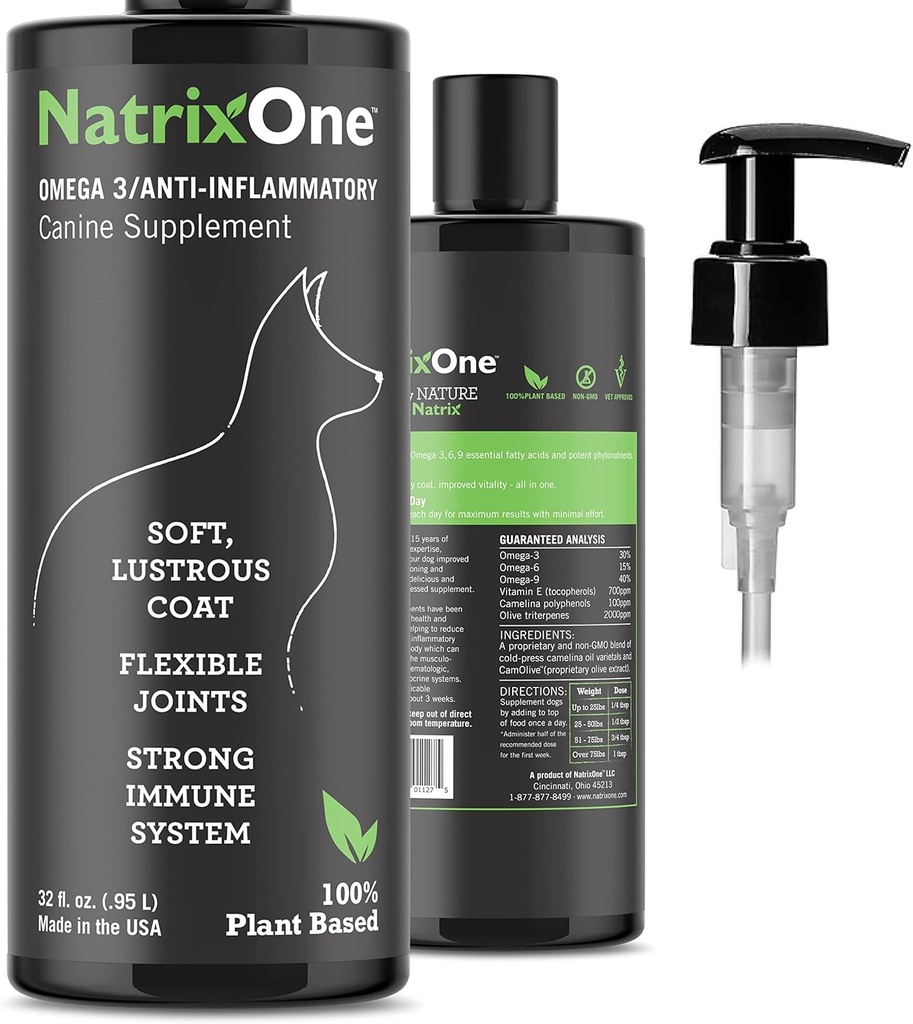 100% Pure Camelina olie voor honden, 32 oz - Hondenhuid en jas supplement Alle natuurlijke supplementen, ondersteuning harten, gewrichten, jasjes, huid en anti-inflammatoire, beschermende zorg - Omega 3 door NatrixOne