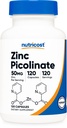 Nutricost Zink Picolinaat 50mg, 120 Vegetarische Capsules - Glutenvrij en niet-GMO