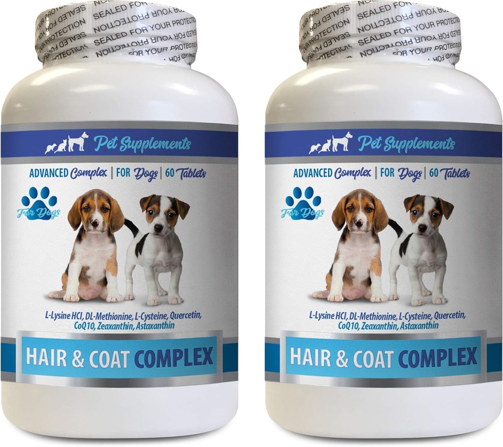 Healthy Coat for Dogs Food - Dogs Hair and Coat Complex - Advanced Skin Relief - Good for Nails - Dogs Vitamins for Hair - 2 Bottles (120 Tablets)